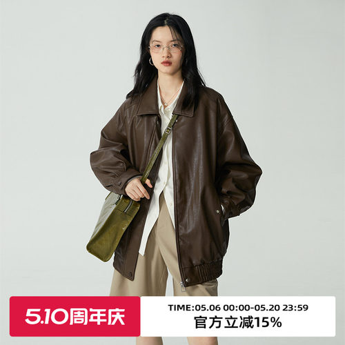 omont皮衣复古机车短外套