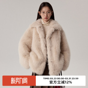 omont蛋挞家 新宽松休闲保暖毛毛外套 复古翻领环保皮草女冬季
