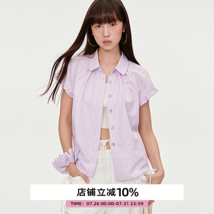 复古小飞袖 衬衫 omont蛋挞家 短袖 上衣 2025夏季 小众设计感格子小衫