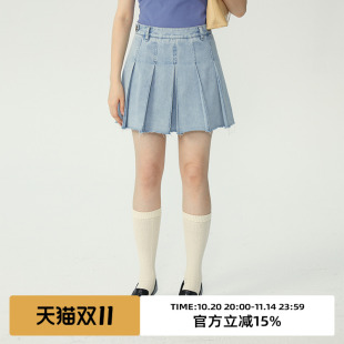 a字裙百褶裙短裙子 年新款 omont蛋挞家 复古牛仔半身裙女夏季