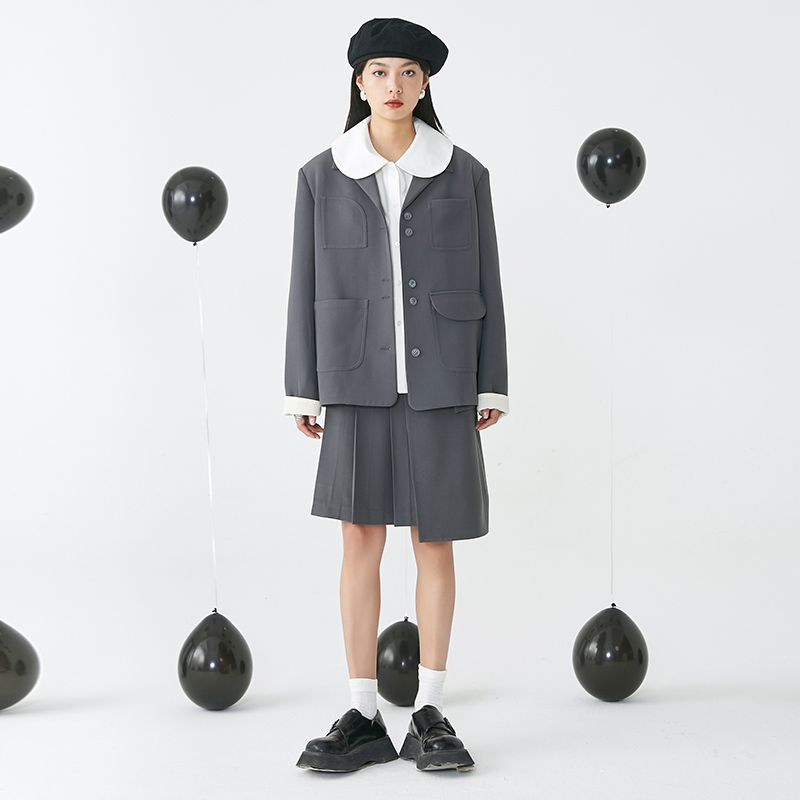 复古日式多口袋西装外套