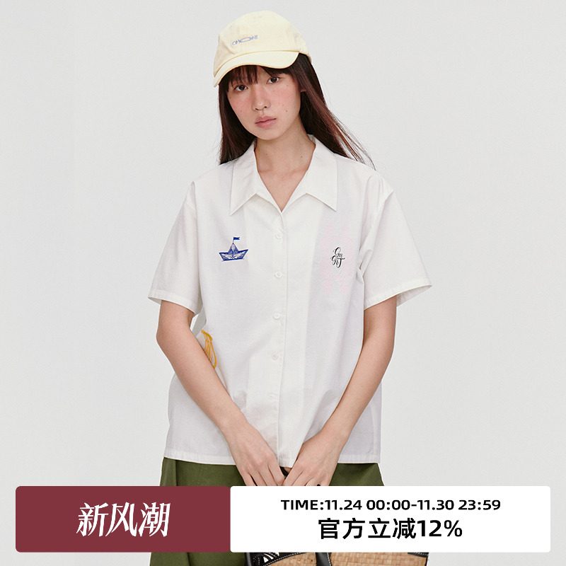 趣味刺绣/古巴领短袖衬衫