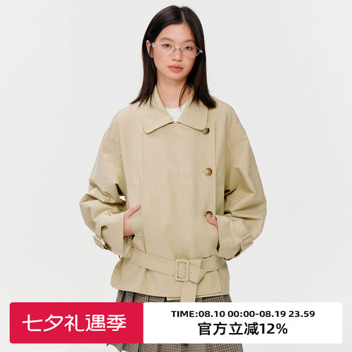 复古双排扣短款风衣外套