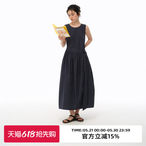简约圆领收腰显瘦无袖背心连衣裙