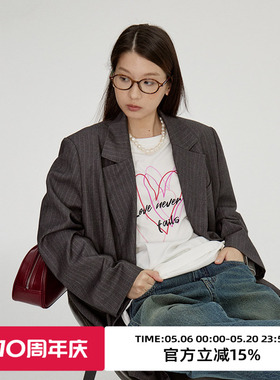 omont蛋挞家 复古灰色西装外套女春秋季高级感慵懒宽松休闲西服