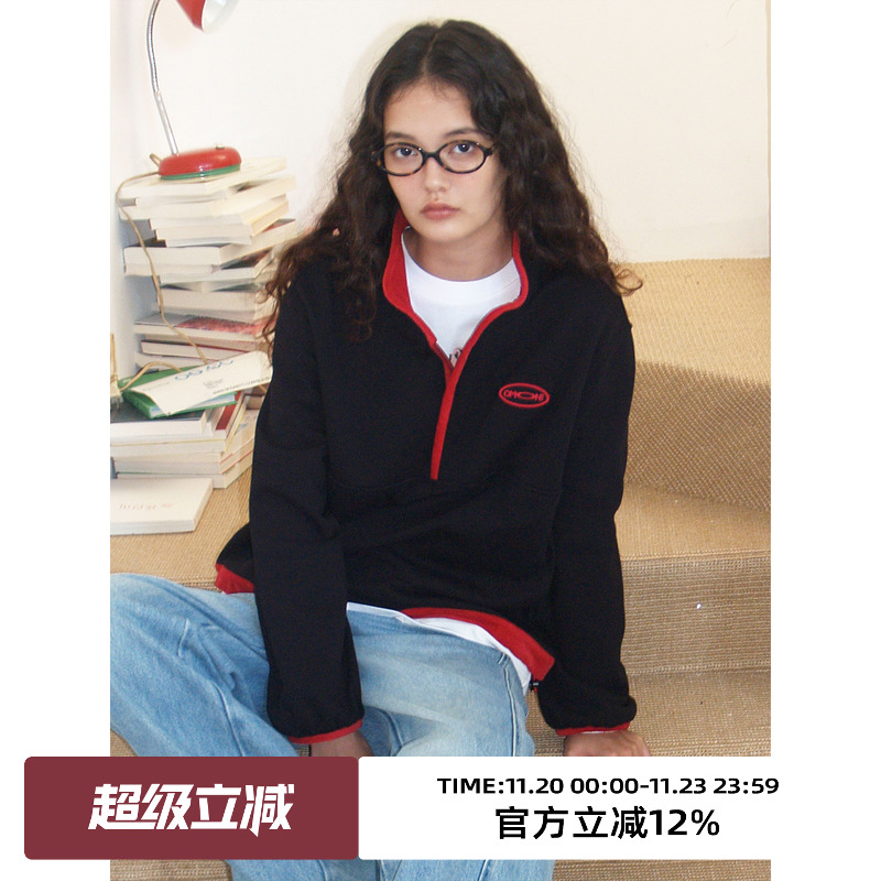 复古撞色灯芯绒设计宽松慵懒卫衣