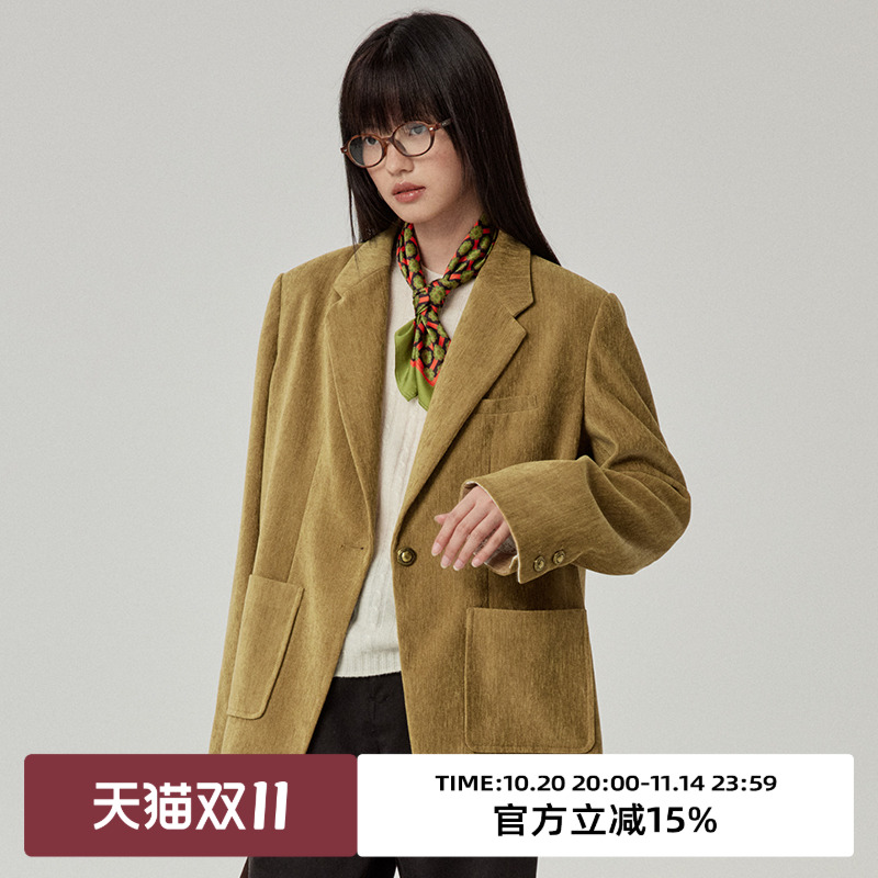 omont蛋挞家 复古高级感拼接设计西装外套春秋中古感宽松休闲西服