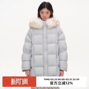 omont蛋挞仿狐狸毛大毛领中长款羽绒服2025冬保暖90白鸭绒羽绒袄