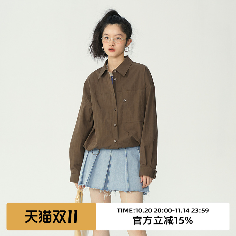omont抽绳设计感长袖衬衫