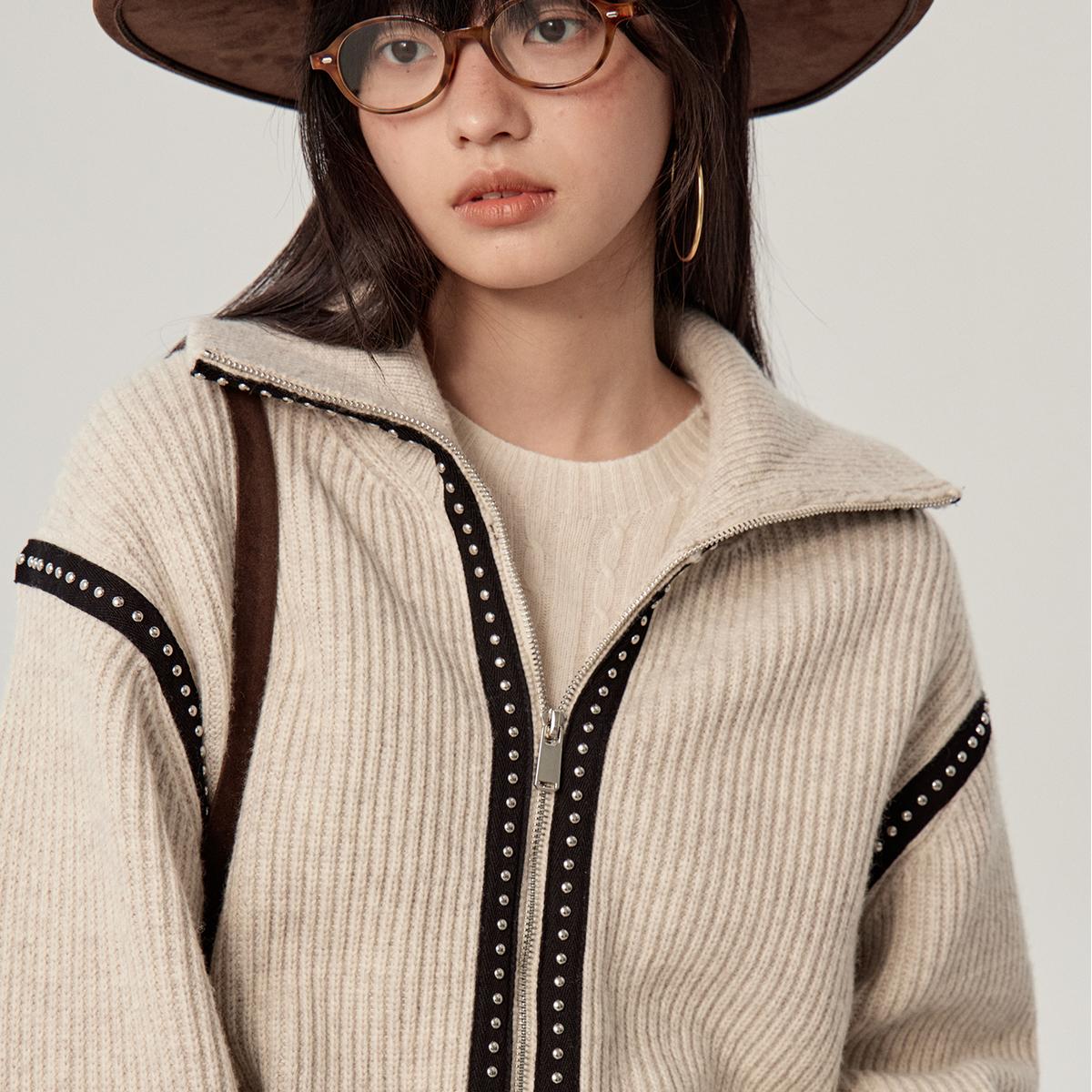 omont蛋挞家拉链针织开衫