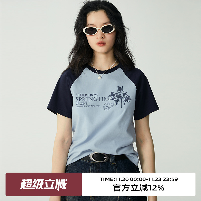 omont短袖插肩袖修身T恤