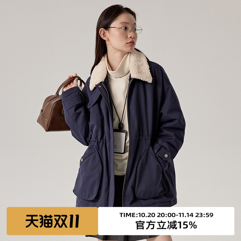 omont蛋挞家派克服羊羔毛撞色领