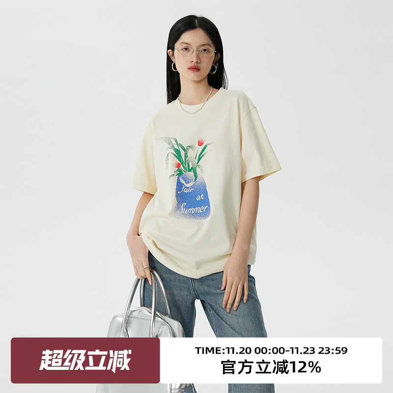 omont复古印花短袖T恤