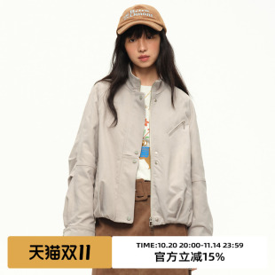 omont蛋挞家复古立领飞行员夹克外套2025秋季 宽松休闲短上衣 新款