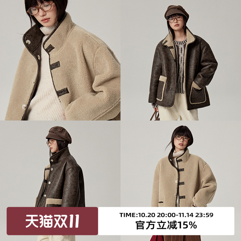 omont蛋挞家皮毛一体短外套