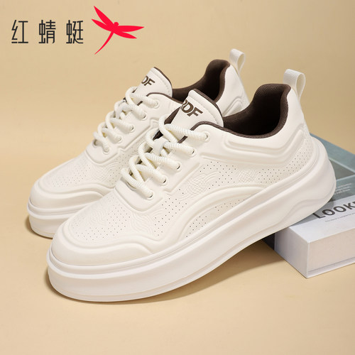 红蜻蜓男款透气板鞋增高小白鞋