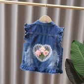 女童牛仔马甲春秋款 女宝宝软牛仔纯棉坎肩儿童小女孩马夹洋气 韩版