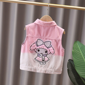 女童牛仔马甲春秋款 洋气时髦女宝宝粉色背心坎肩外套儿童马夹春装