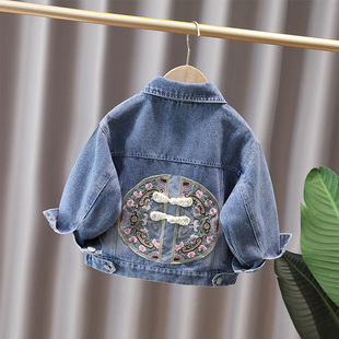 女童牛仔外套春秋2025新款洋气小女孩薄款夹克国风宝宝新中式上衣