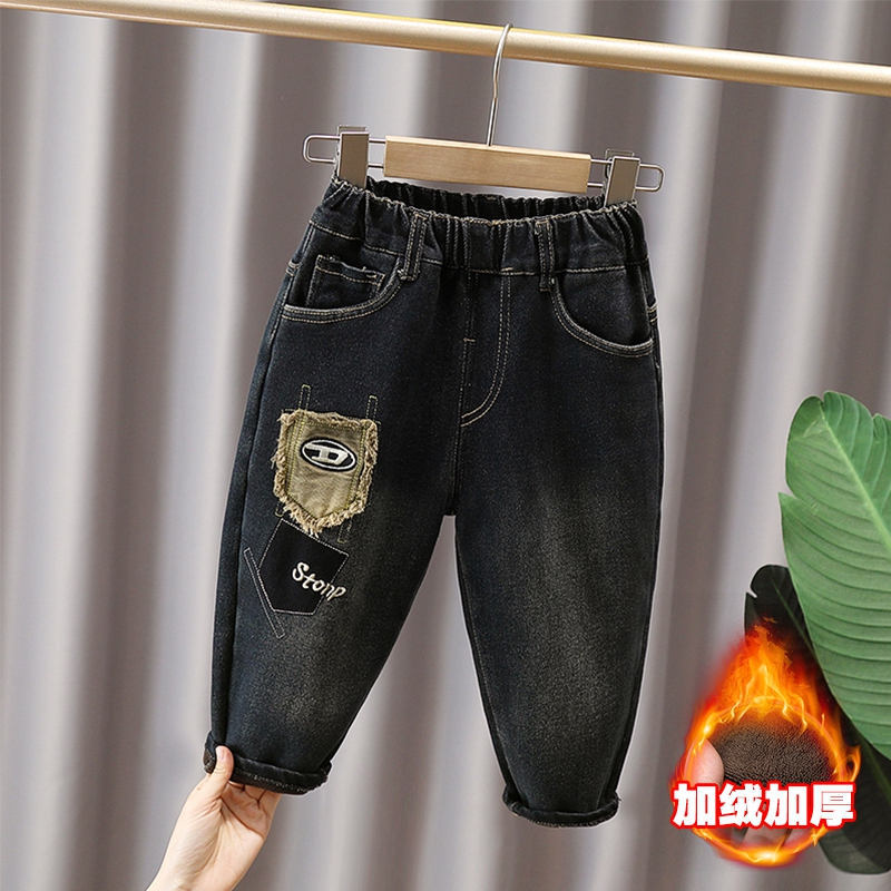 男童秋冬新款加绒牛仔裤