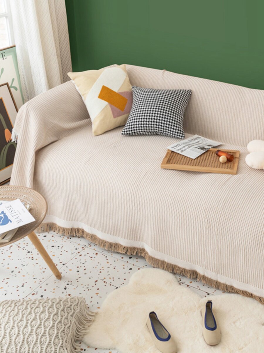 원피스 소파 타올 북유럽 단색 사계절 면실 담요 심플 쿠션 인 스타일 소파 타올 멋쟁이 점심 담요