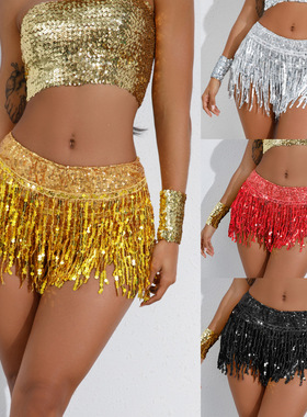 亮片裙性感流苏裙拉丁舞裙舞台ds演出服女亮片流苏短裤酒吧表演服