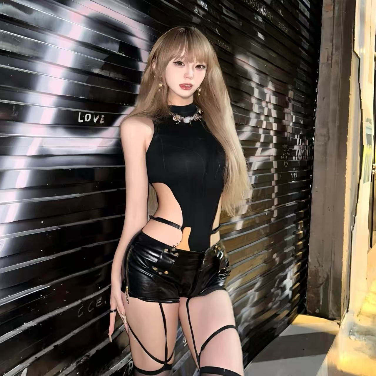 酷辣风黑色皮短裤女士辣妹镂空性感修身百搭显瘦热裤包臀小个子