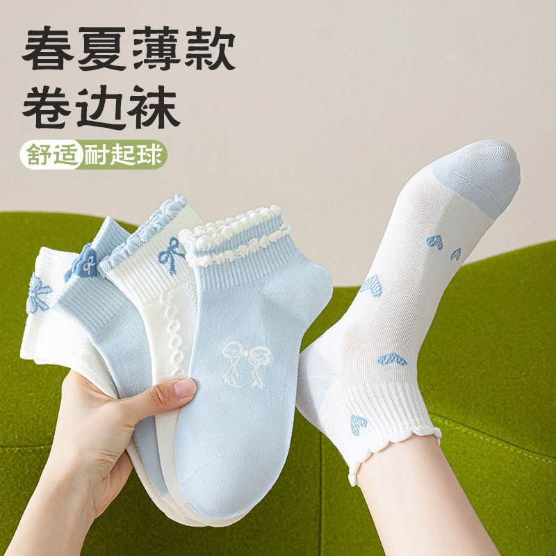 短袜子女春夏薄款白色爱心透气吸汗运动学生棉袜浅口配小白鞋休闲