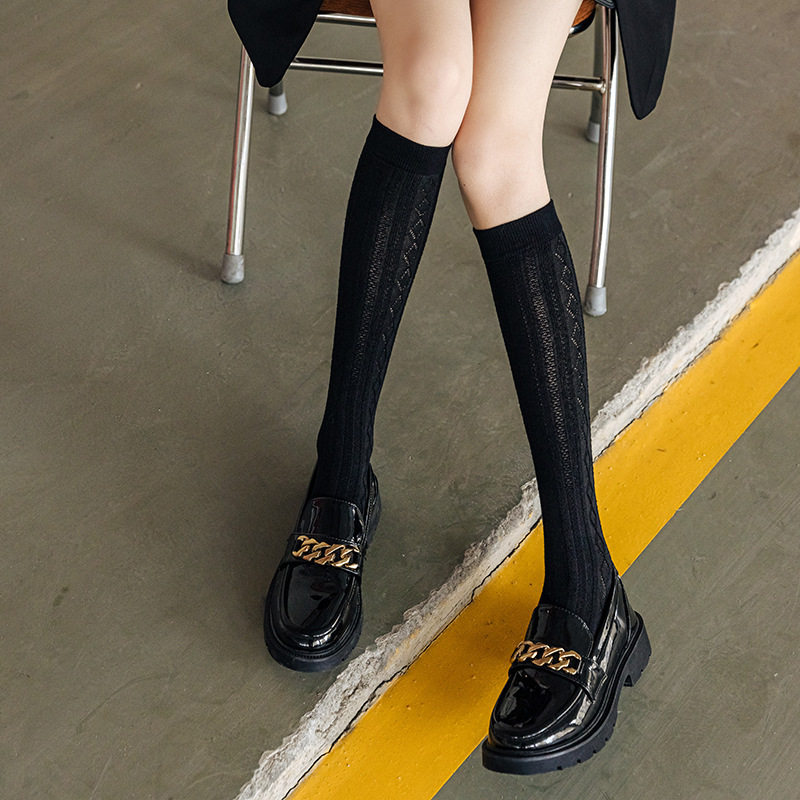 日系lolita袜子女长筒袜韩版春夏及膝袜白色jk制服高筒黑色小腿袜