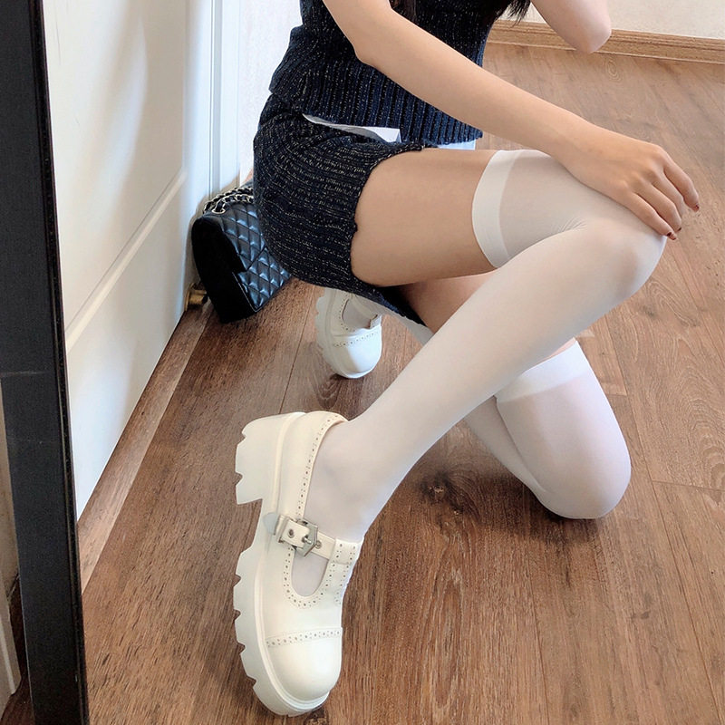 白色丝袜秋季天鹅绒过膝袜透薄款jk小腿袜中长高筒黑丝大腿袜子女