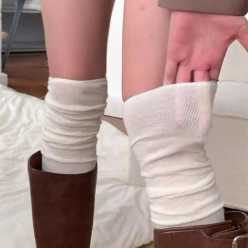 白色过膝袜子女春秋纯棉高筒堆堆袜夏季薄款小腿袜jk长筒袜配靴子