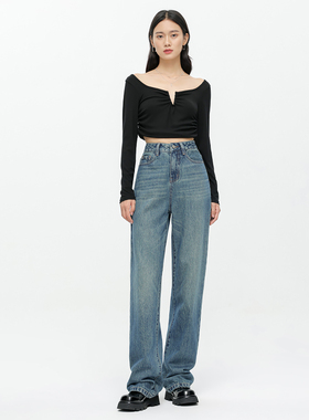 窄版直筒牛仔裤女2025春秋冬新款高腰显瘦阔腿裤宽松垂感拖地裤子