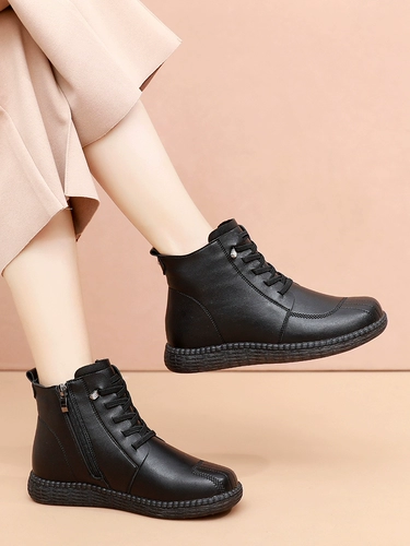 Зимние туфли для матери, нескользящая флисовая обувь, удерживающие тепло короткие сапоги, ботинки для кожаной обуви, для среднего возраста