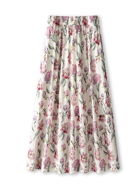 碎花半身裙女中长款2025夏显瘦时尚气质大摆A字小个子长裙子