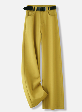 高腰黄色牛仔阔腿裤女2025新款秋季窄版阔腿裤宽松薄款直筒长裤子