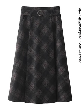 格子半身裙中长款时尚A字大摆裙秋冬季松紧腰气质格纹洋气中老年