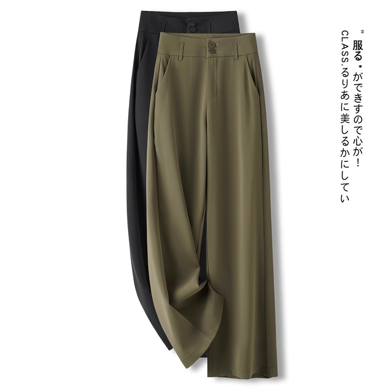 绿色宽松阔腿裤女夏季2025新款高腰显瘦窄版西装裤垂感直筒休闲裤