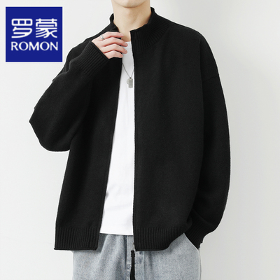 罗蒙针织开衫立领老钱风毛衣外套