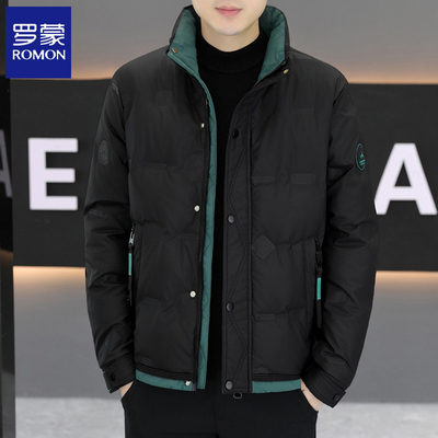 潮牌短款羽绒服罗蒙保暖立领外套