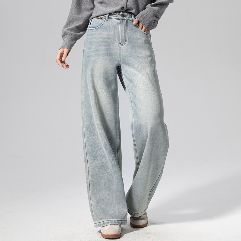 浅色高腰加绒阔腿牛仔裤女秋冬新款加厚裤子宽松显瘦拖地裤直筒裤,女装/女士精品,牛仔裤,淘宝优惠券,粉丝福利购,淘宝优惠卷