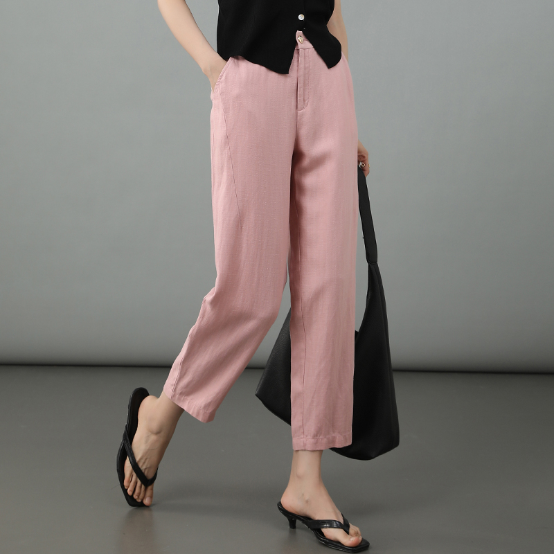 高腰通勤休闲凌丹娜九分天丝亚麻