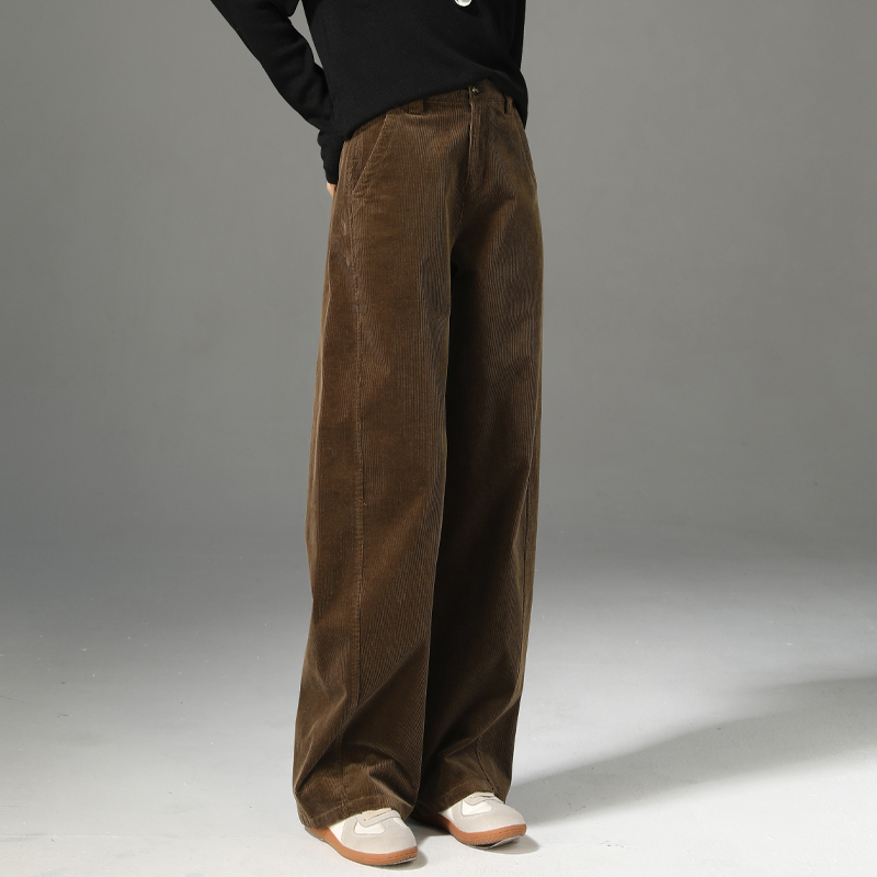 凌丹娜咖色灯芯绒阔腿裤秋冬新款