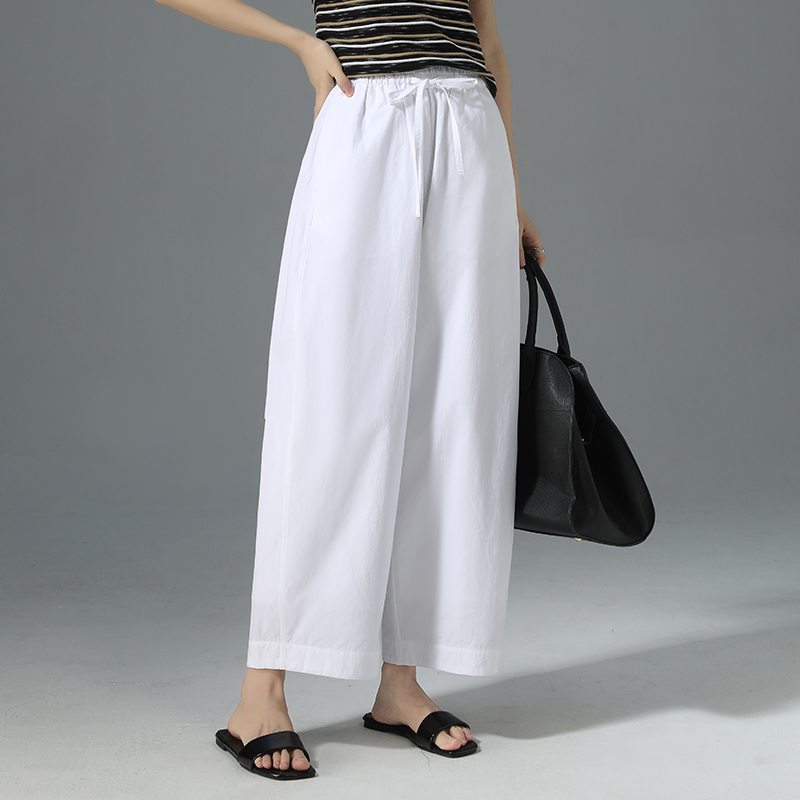 白色高腰阔腿裤女夏季薄款九分裤