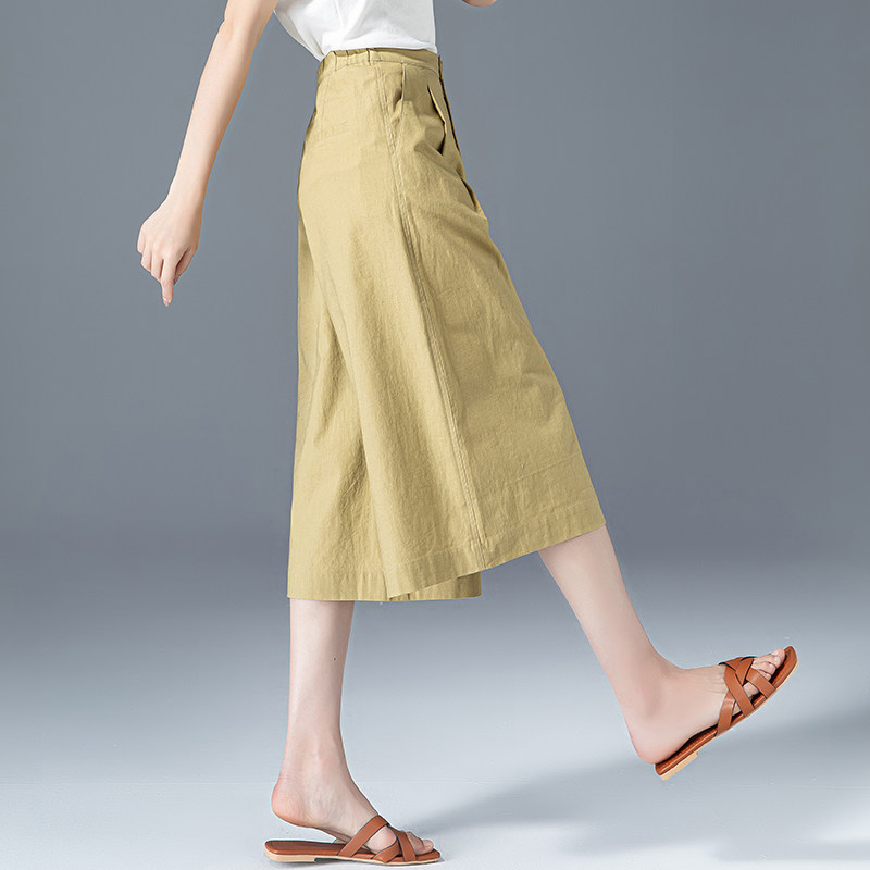 七分棉麻阔腿裤女夏薄款裙裤新款亚麻女裤夏季八分裤休闲裤直筒裤