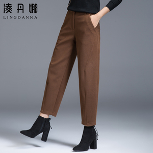 妈妈加厚毛呢裤子女秋冬2023新款女裤冬季休闲裤萝卜裤老爹哈伦裤