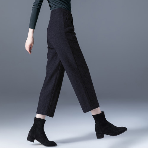 凌丹娜八分裤羊毛直筒毛呢裤女