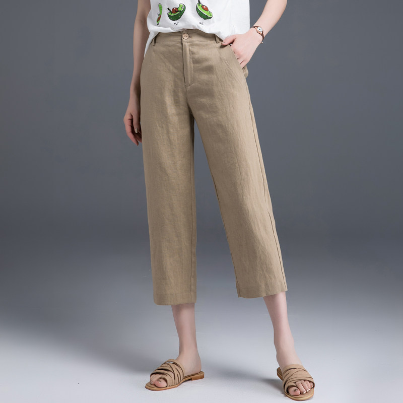 棉麻七分裤女夏薄款裤子夏季女裤宽松休闲阔腿裤八分裤亚麻直筒裤