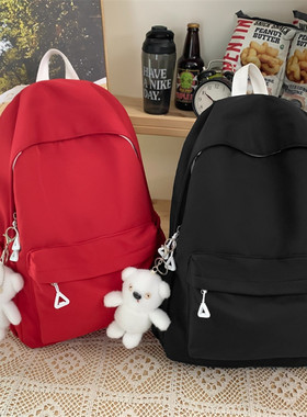 红色书包中小学生轻便补课双肩包女孩高颜值简约外出旅游研学背包