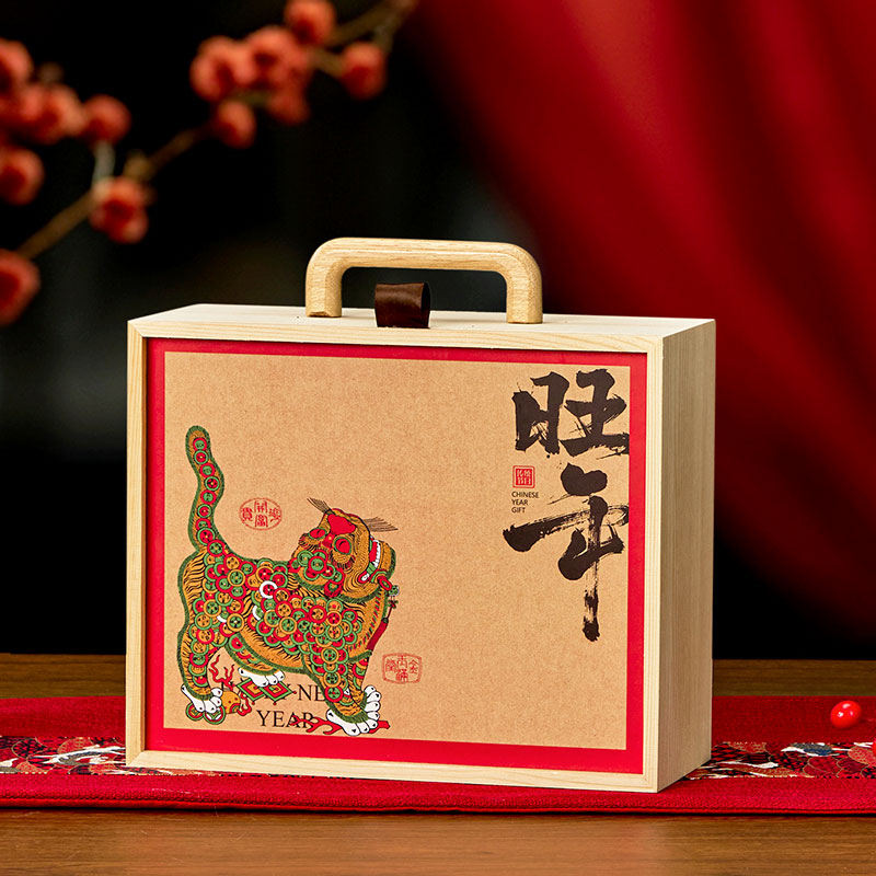 2026新年礼盒包装盒饼干坚果烘焙年货零食糕点中式实木空礼盒定制