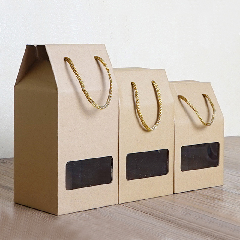 牛皮纸开窗手提蜂蜜干货水果购物礼品打包包装纸箱纸盒子现货